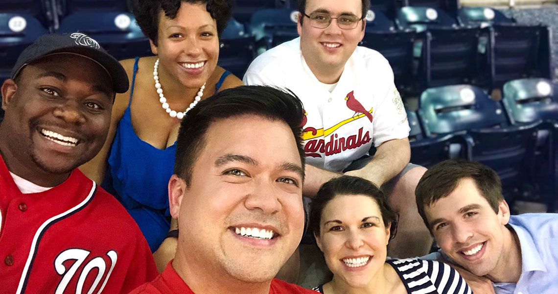 Lab members and friends at the baseball game